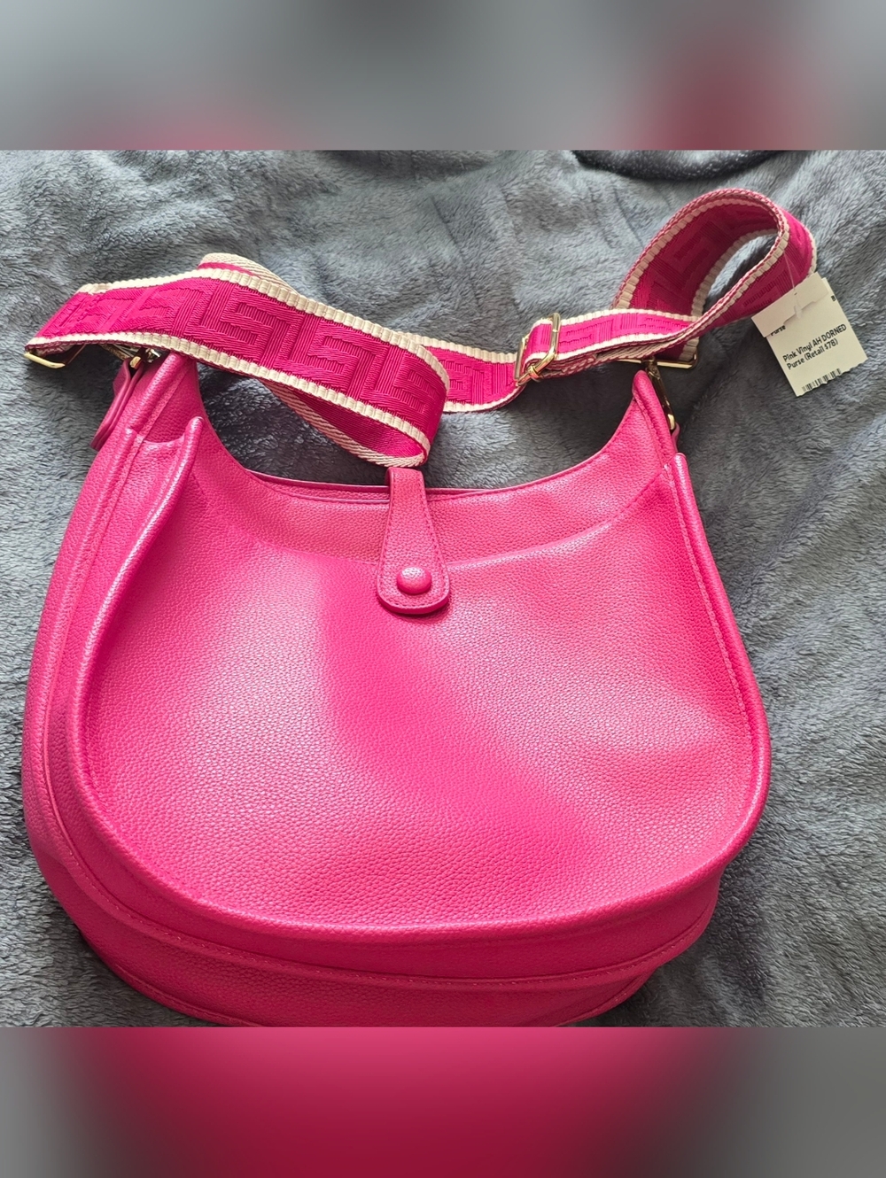 Ah.Dorned Bright Pink Leather Shoulder Bag with Removable "Guitar" Strap